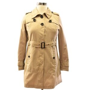 Green Envy Khaki Trench Coat Womens L Belted Double Breasted Cotton Blend Jacket